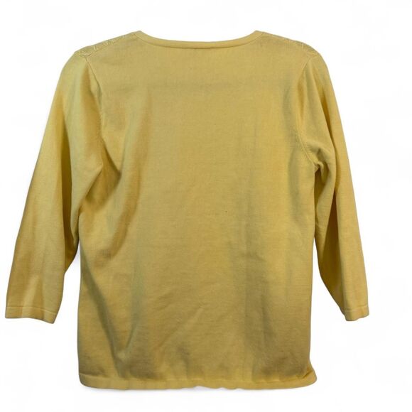 Talbots Butter Yellow Long Sleeve V-neck Sweater with Textured Diamond Pattern - Picture 5 of 8